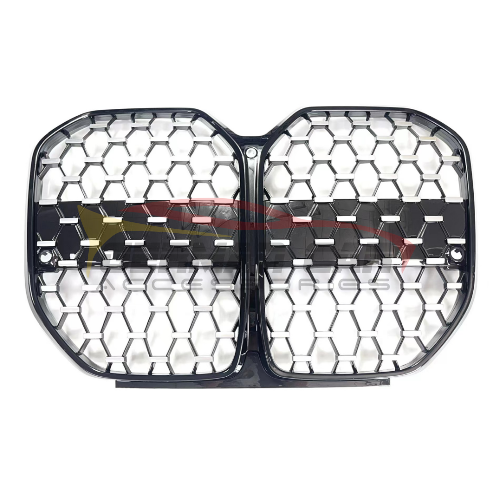 2021+ Bmw 4-Series Diamond Kidney Grilles | G26 Black Frame Silver Diamonds / No Acc